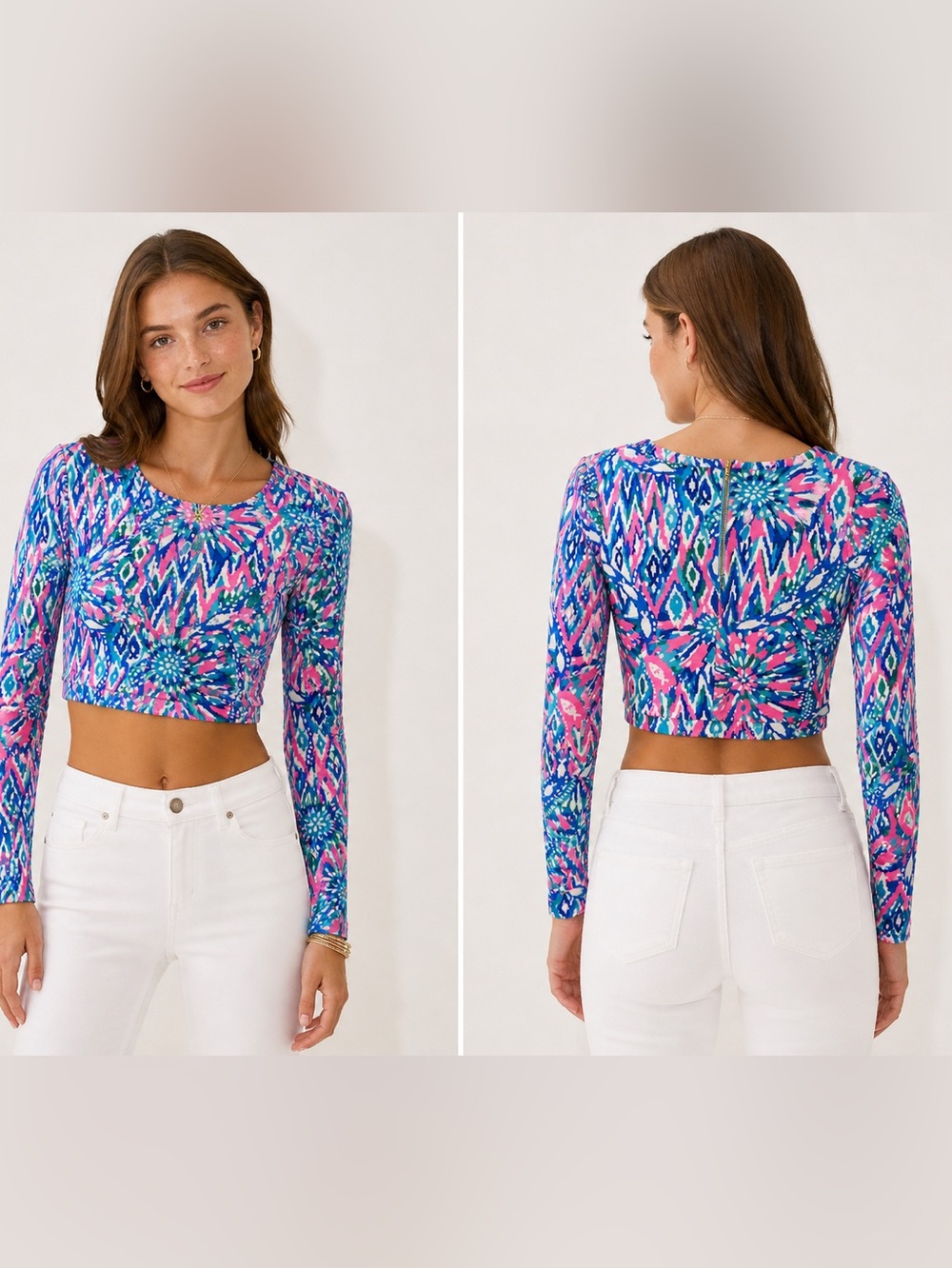 Lilly Pulitzer NWT Tiki Pink Shake It Up Long Sleeve Fitted Cropped Top